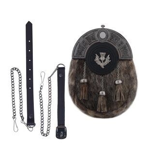 8993 Scottish Kilt Sporran With Traditional Badges – Genuine Leather Sporran